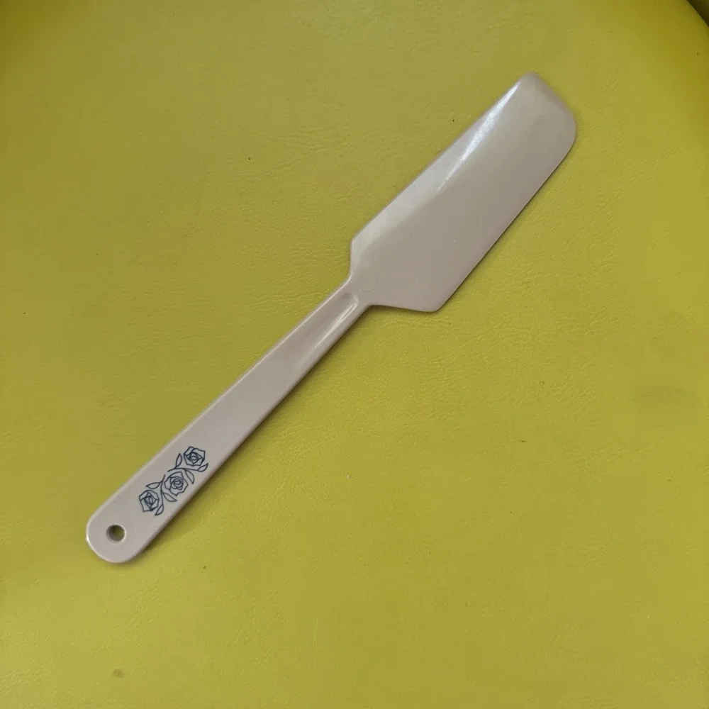 Norplac Vinyl Serving Utensil Cake Pie Spatula Blue Flower Rose Vtg MCM USA Made